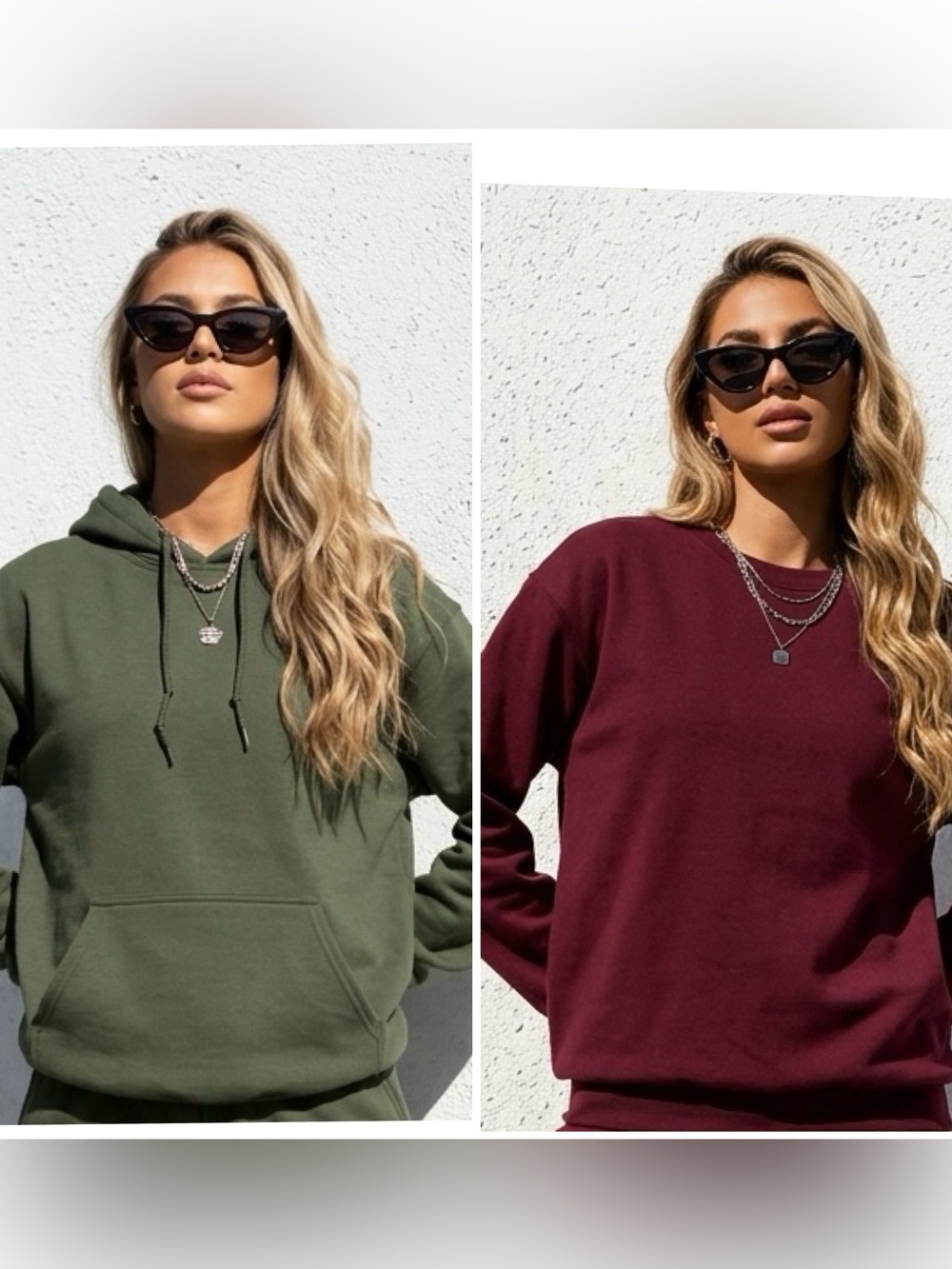 Gildan Women Bundle of (2)Olive Pullover Hoodie Burgundy Crewneck Sweatshirt